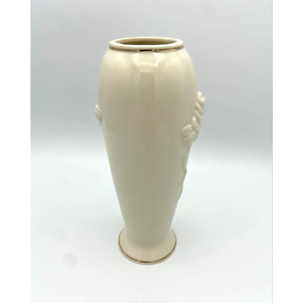 Lenox Ivory Porcelain Rose Blossom Bud Vase Embossed 24K Gold Trim 7 1/2